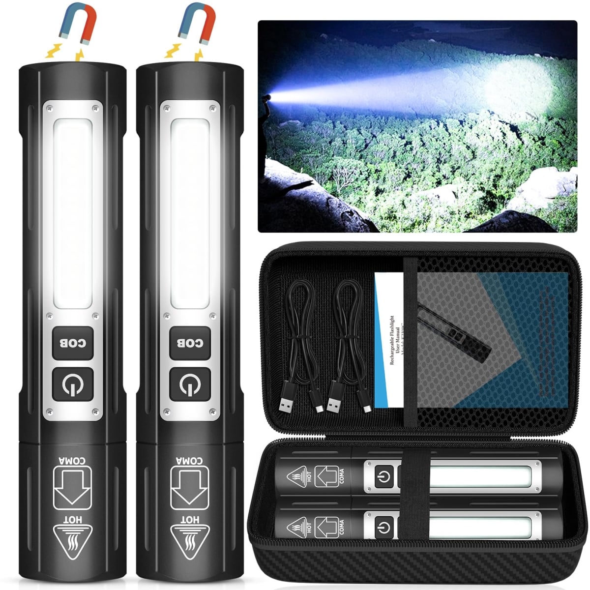NT84772 Banral Rechargeable Flashlights High Lumens - Super Bright Small Pocket Magnetic Flashlight, 8 Modes LED - Pure Black