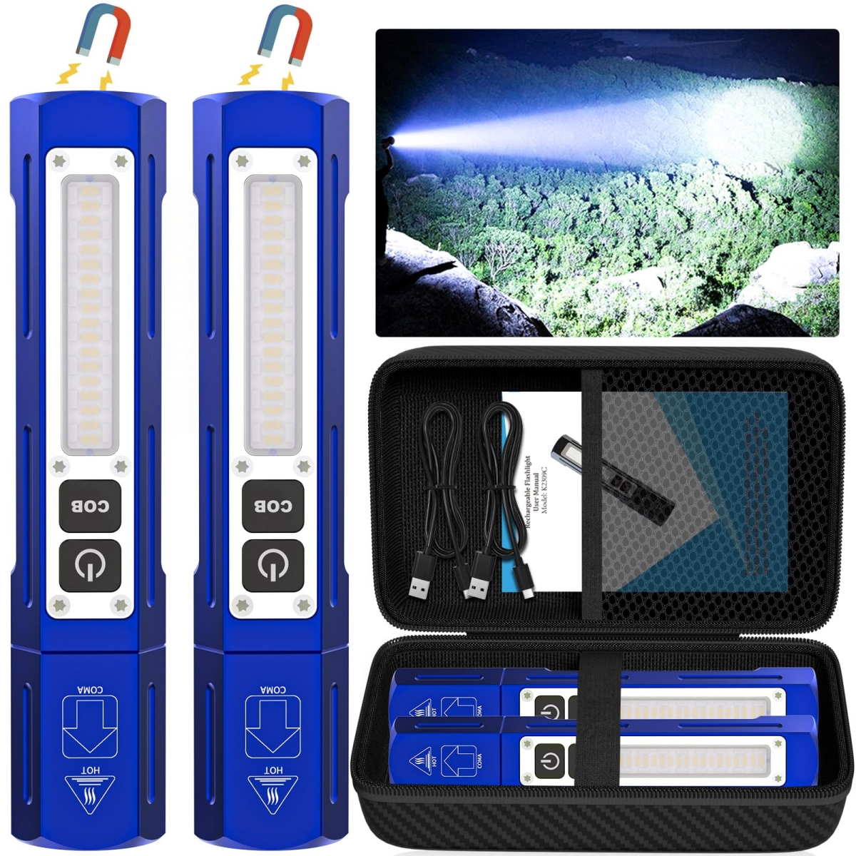 NT84775 Rechargeable High Lumens Flashlights, Super Bright Pocket Magnetic LED Tactical Flashlight - Klein Blue