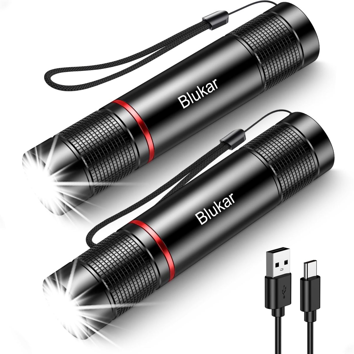 NT84809 Rechargeable High Lumens Flashlights, Super Bright LED, Zoomable, Adjustable Brightness, Long Lasting - Pack of 2