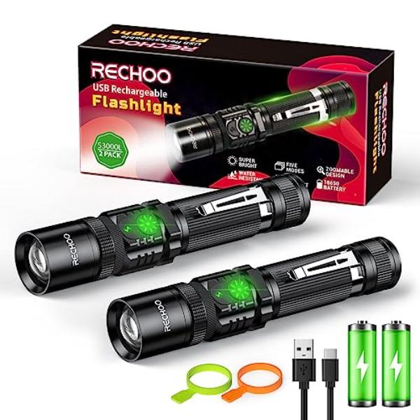 NT84811 Rechargeable Flashlights High Lumens LED Tactical Flashlight with Double Switch - Pack of 2
