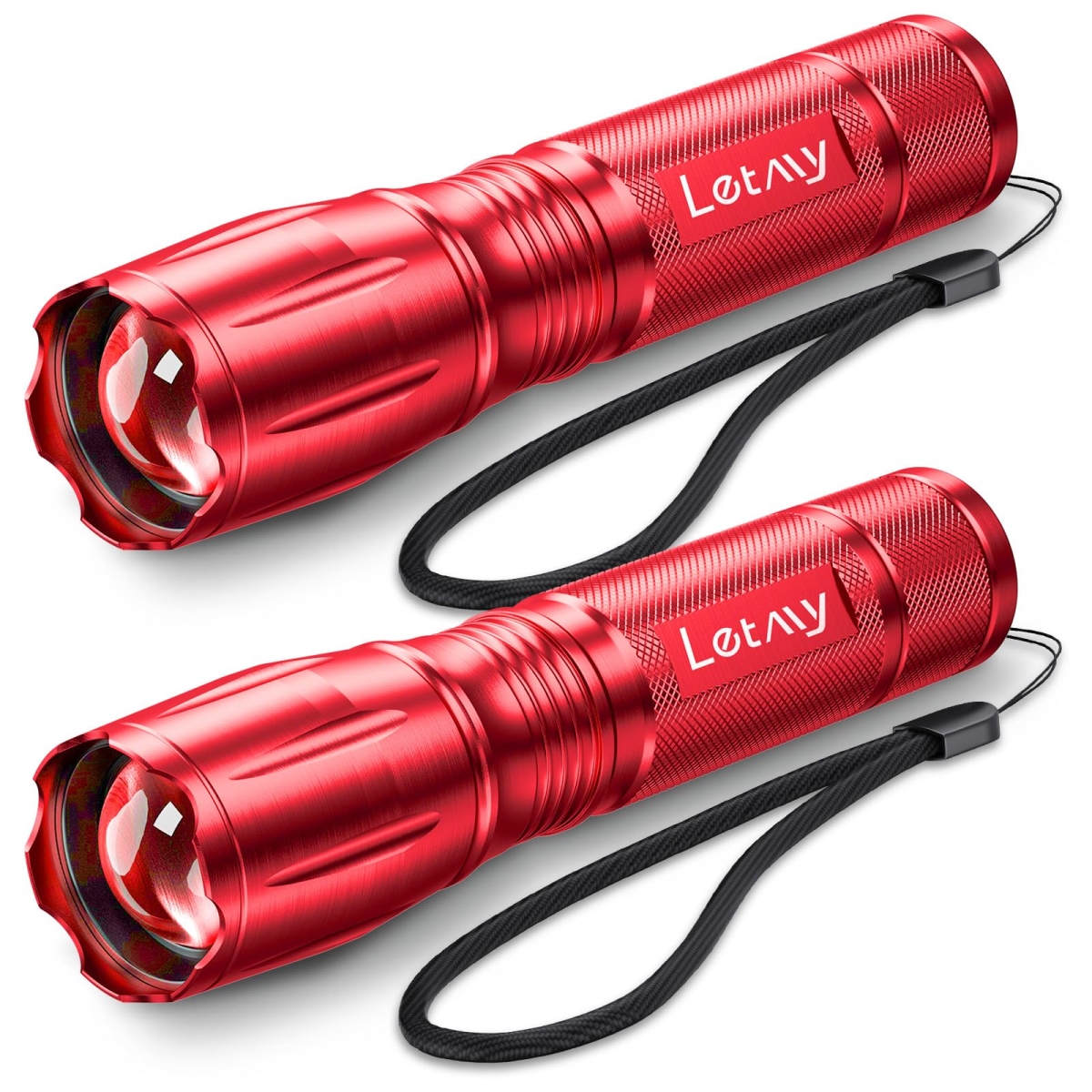 NT84835 LETMY Tactical Flashlight - Bright Military Grade Flashlights High Lumens, 5 Modes Zoomable Waterproof - Red - Pack of 2