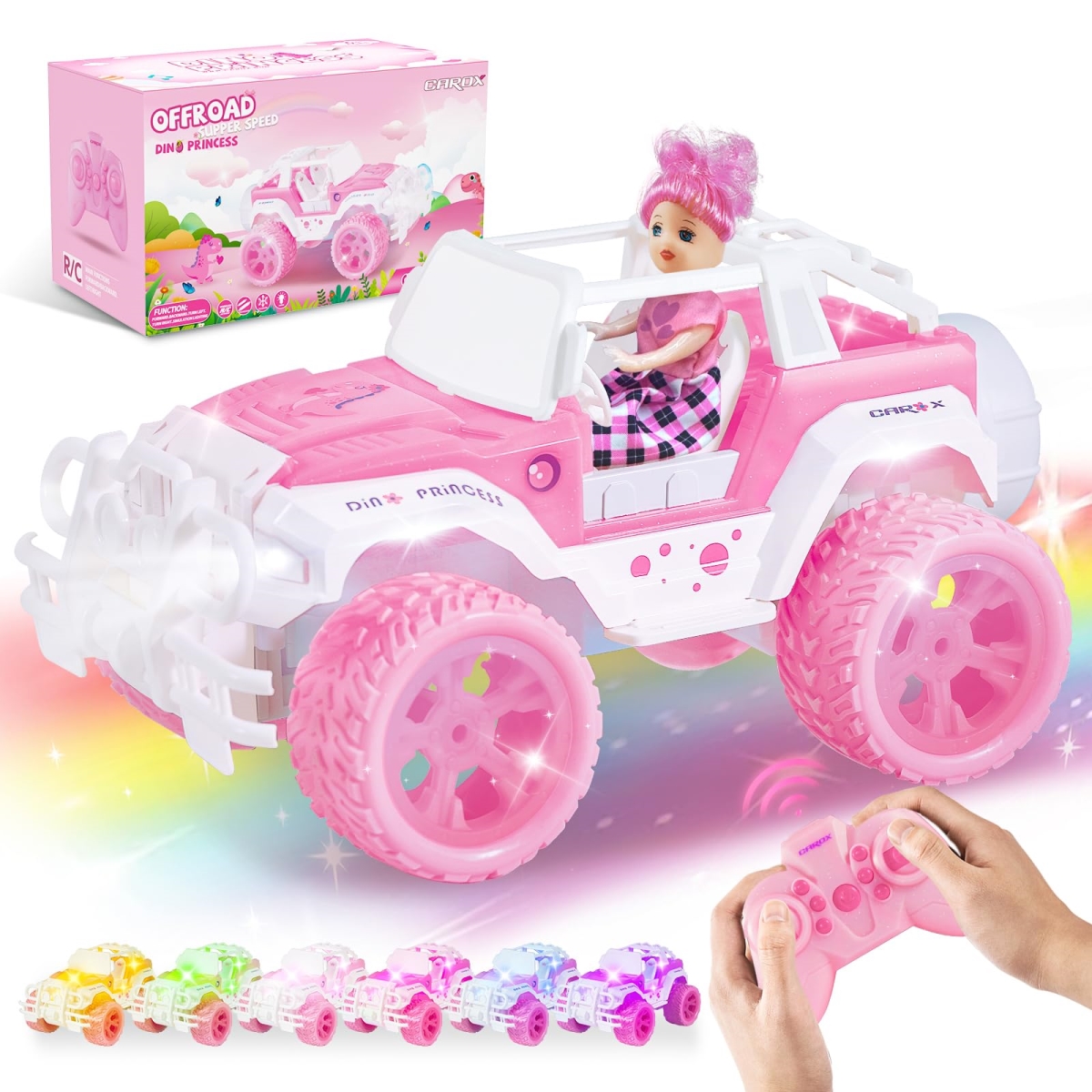 NT84902 Pink Remote Control Car for Girls, 1-16 Scale Remote Control Car with LED Lights & Music Mode, 2.4 Ghz Remote Control Trucks