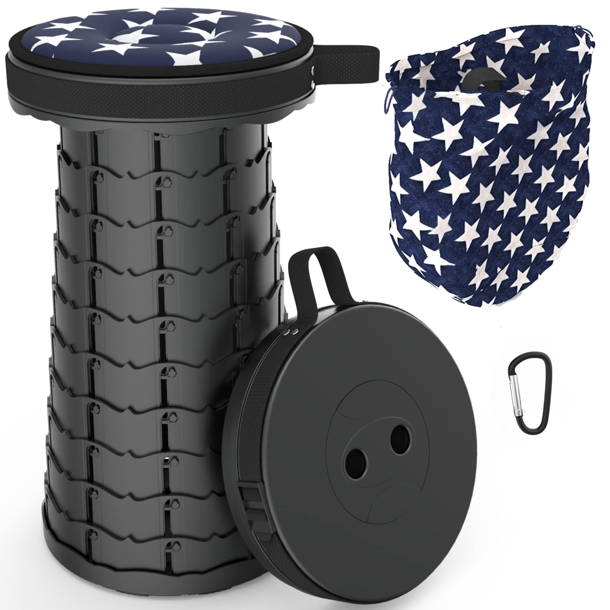 NT84919 ALEVMOOM Portable Telescoping Stool with Cushion & Bag, Retractable Folding Stool for Adults, 440 lbs Capacity