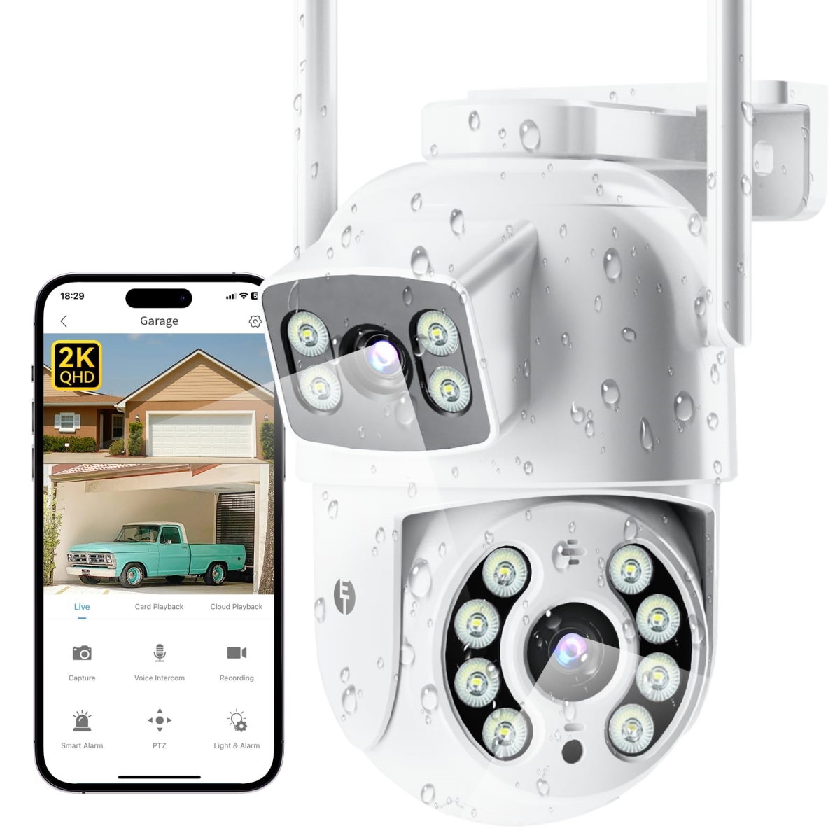 NT84951 Dual Lens Wireless Outdoor Security Camera with 360 Deg View, Auto Tracking, Color Night Vision & 2-Way Talk