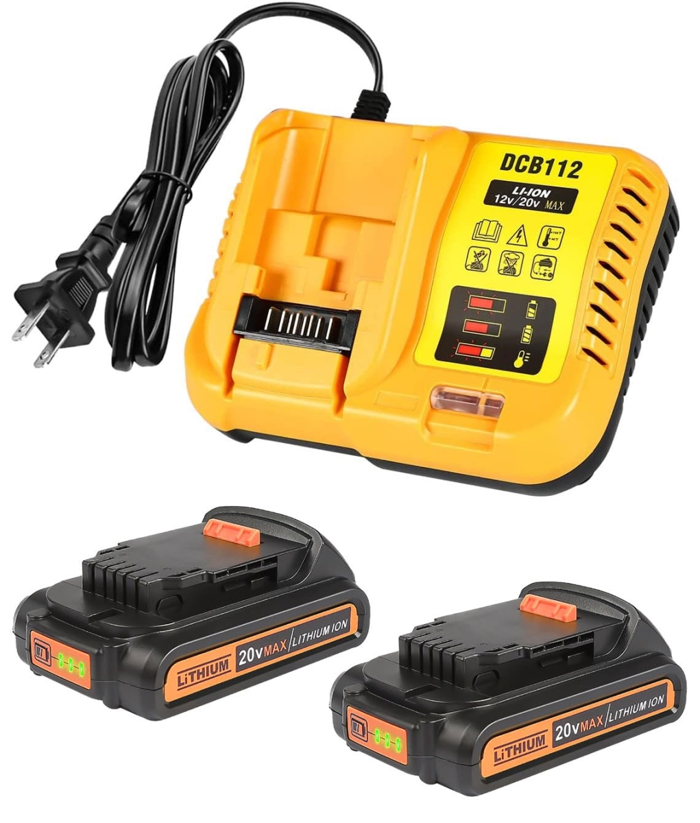 NT85202 3.0Ah Replacement Battery for Dewalt 20V with DCB112 Charger - Pack of 2