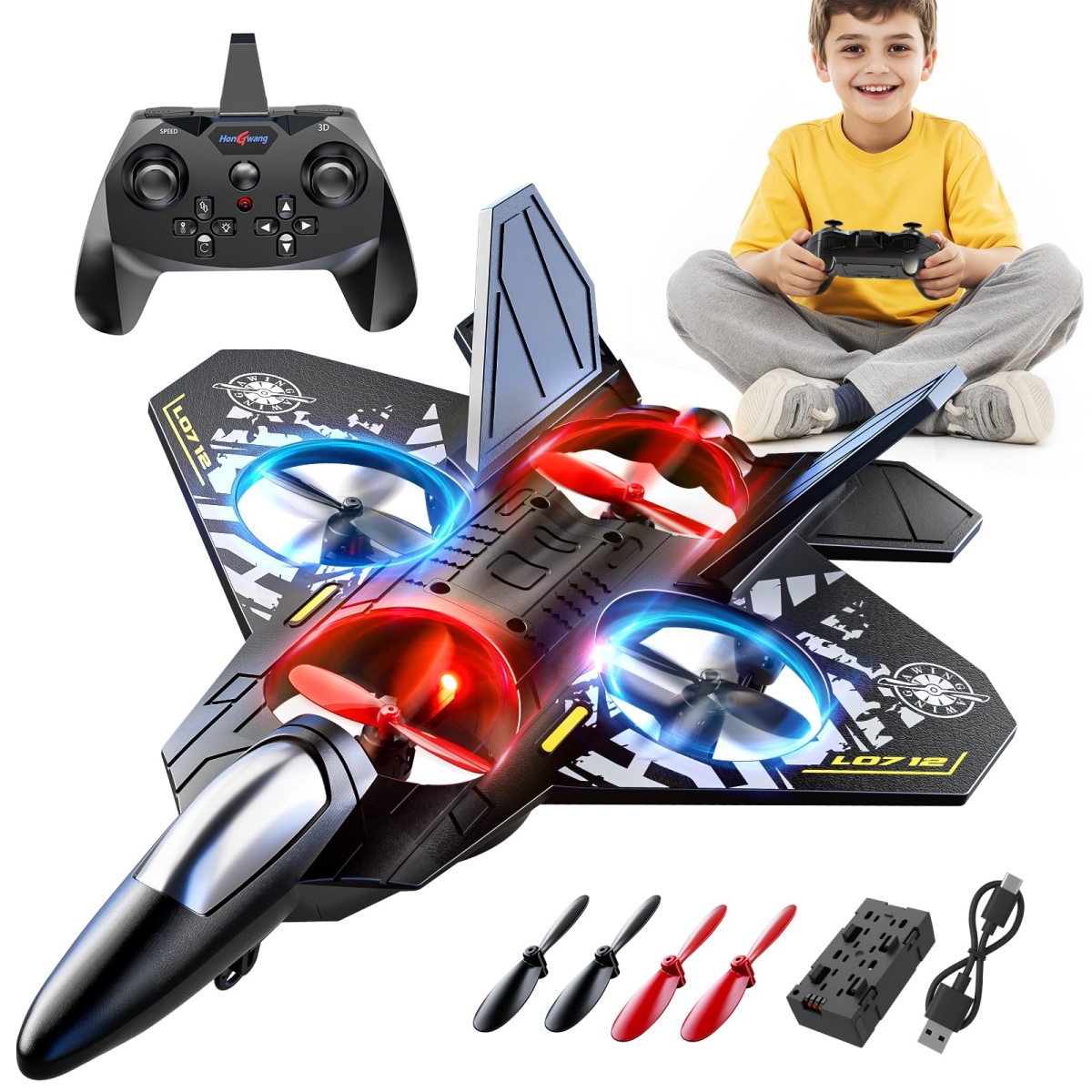NT85302 Foam Remote Control Airplane with Colorful Lights & 360 Deg Flips for Age 8-16
