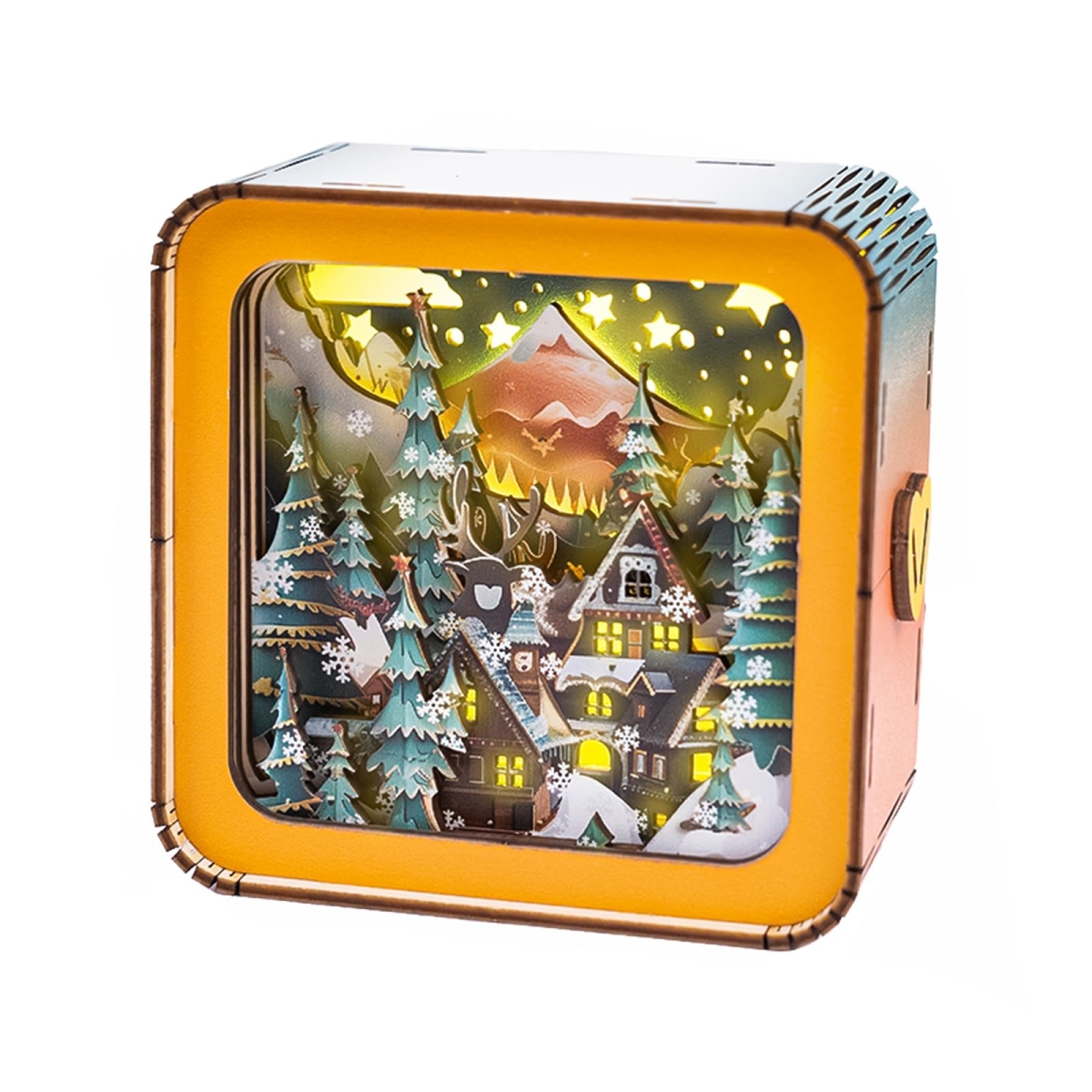 NT85328 WOODBESTS 3D Puzzle Nightlight Christmas Village Wooden Puzzle for Adults DIY Crafts