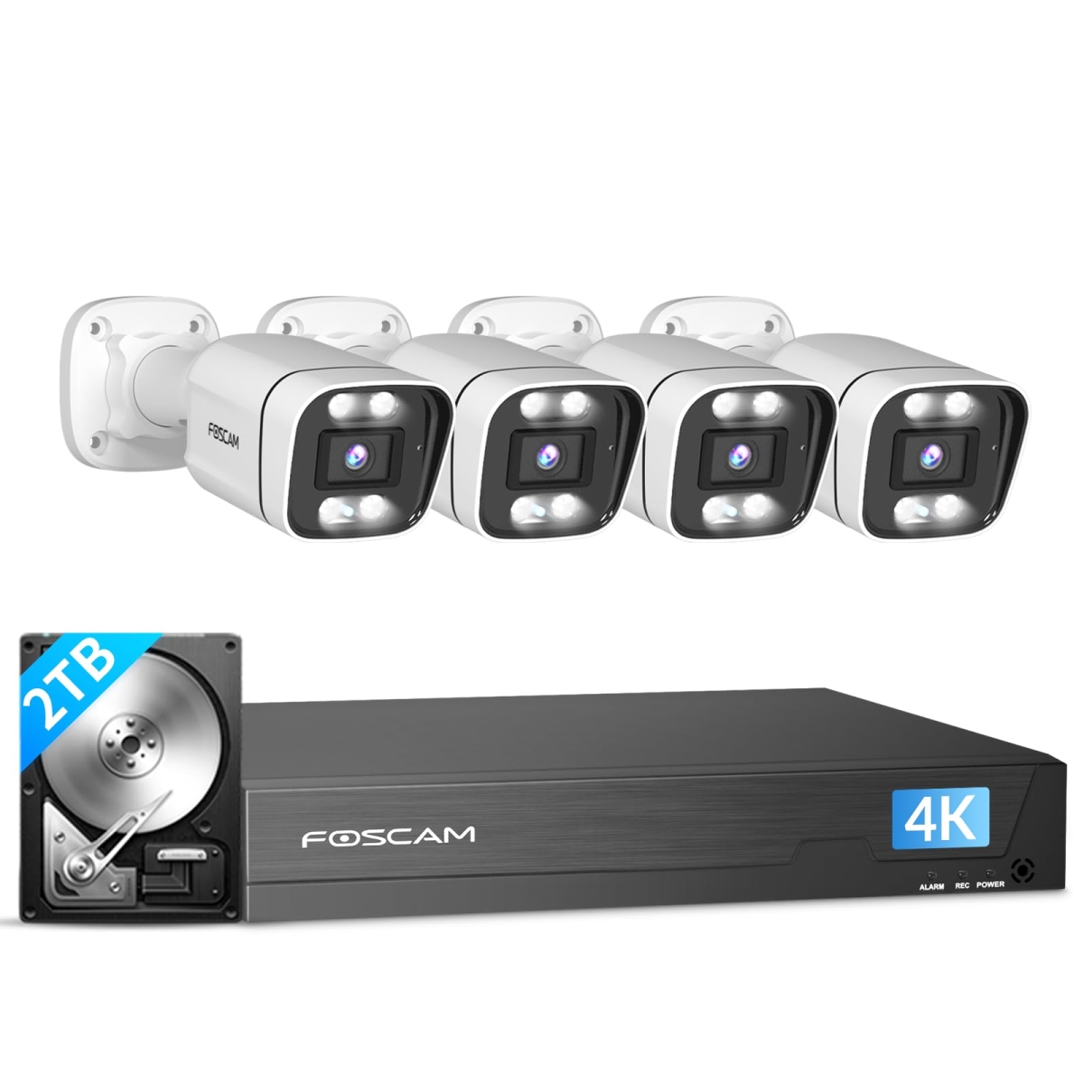NT85342 FOSCAM 4K 8MP NVR PoE Security Camera System with 8 Channel NVR & Wired Outdoors IP Camera - 4 Piece