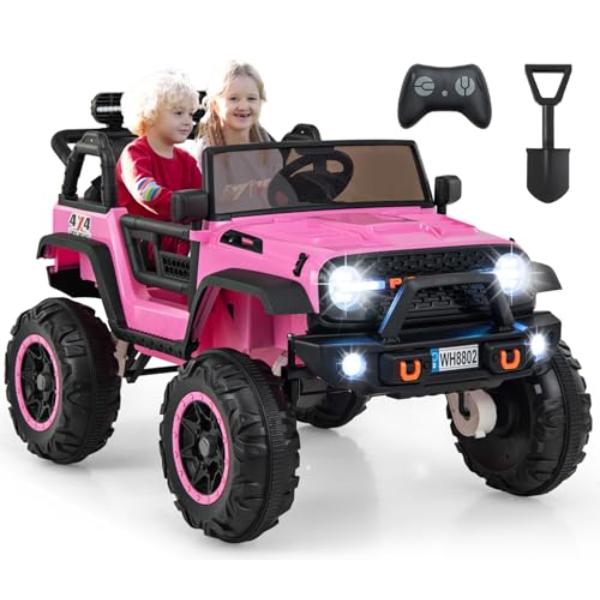 NT85354 OLAKIDS 24V Ride On Car, 2WD-4WD Switchable 2 Seater Kids Electric Jeep Truck with Remote Control - Pink