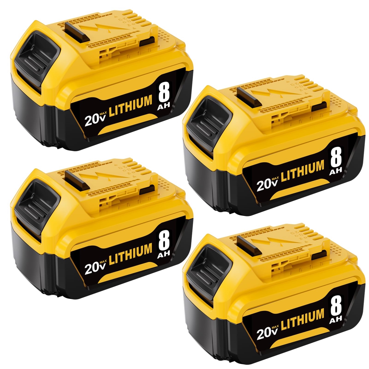 NT85784 8.0Ah Replacement for Dewalt 20V Max Battery Compatible with Dewalt 20V XR Max Lithium-ion Battery - Yellow - Pack of 4