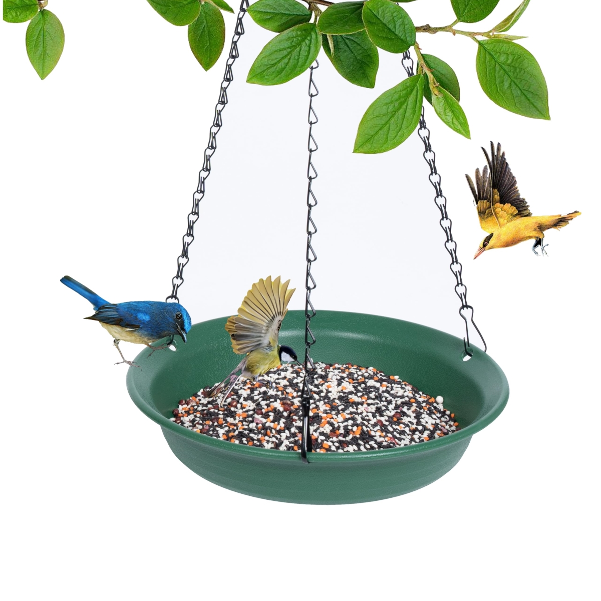 NT85875 8 in. Hanging Bird Feeder with Hole, Platform Flat Bird Seed Tray for Outdoors, Green