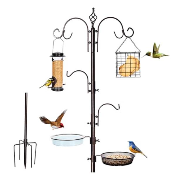NT85896 Bird Feeding Station Kit, 87 in. Bird Feeder Pole with Water Bowl, Mesh Tray & Metal Suet