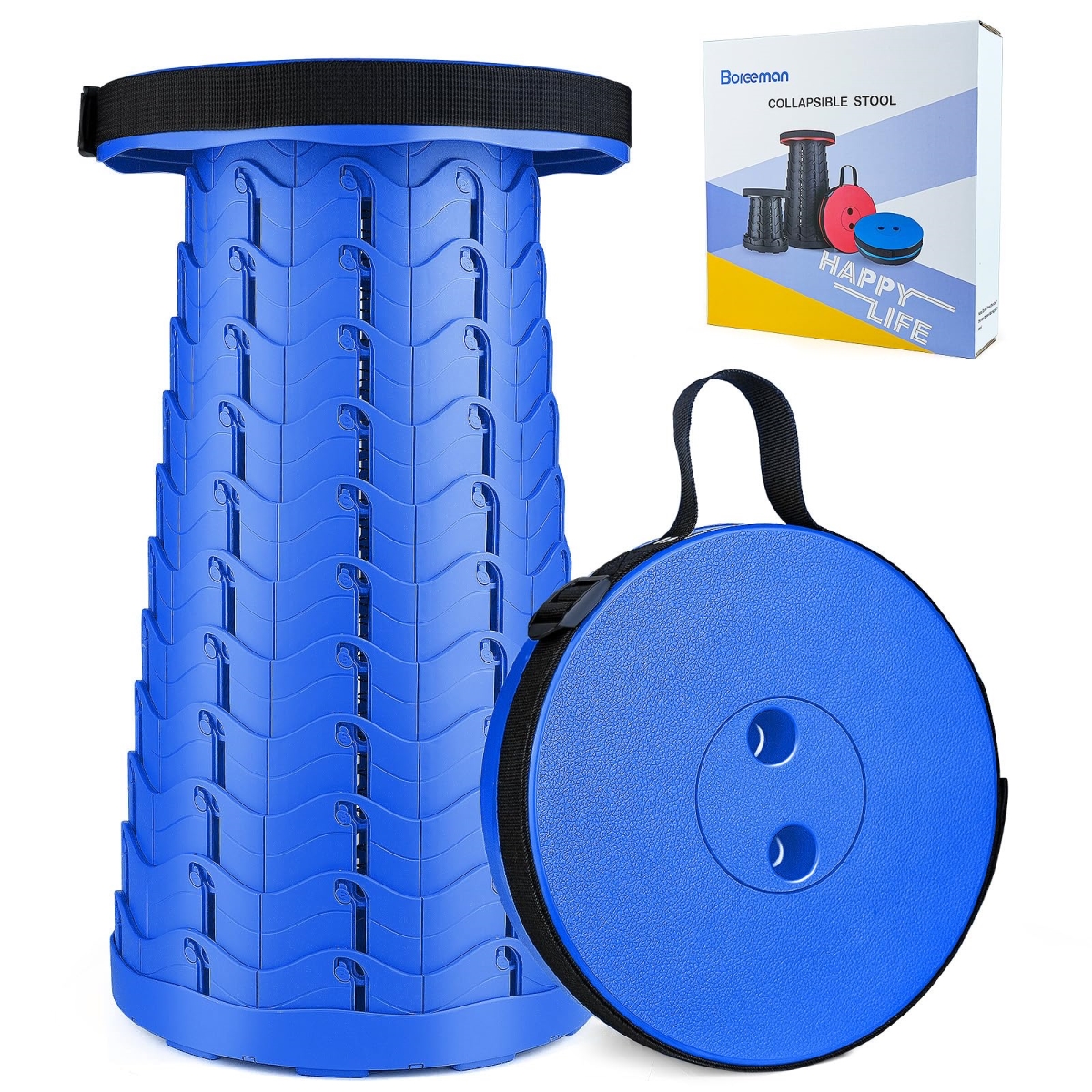 Boreeman Upgraded Folding Stool, Lightweight & Sturdy, 400 lbs Capacity, Portable for Camping, Fishing, Hiking, BBQ - Blue