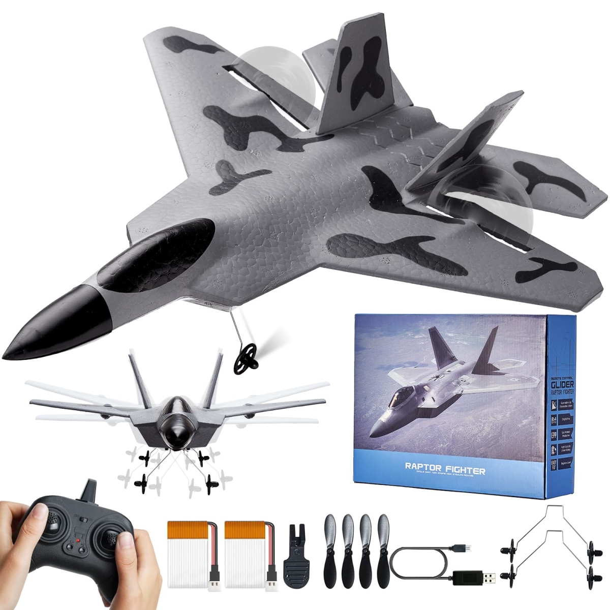 NT86020 VEVOR Remote Control Plane F-22 Remote Control Airplane with 6-Axis Gyro Stabilizer & 2 Batteries