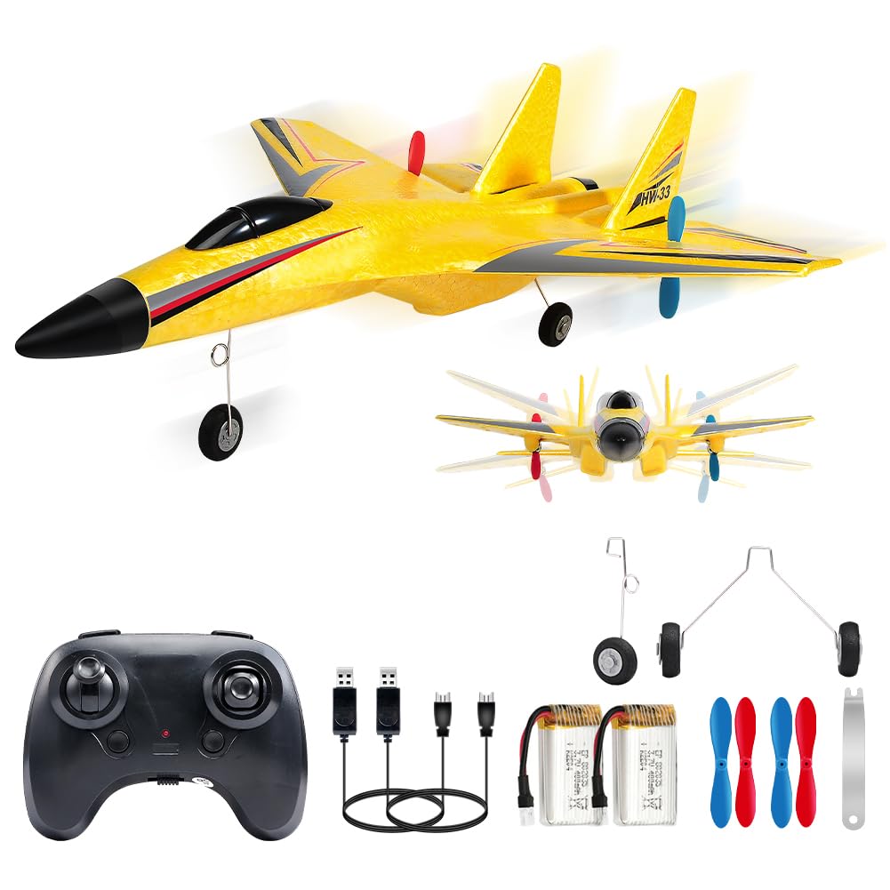 NT86028 SU-27 Remote Control Airplane, 2.4 Ghz 2 Channel Remote Control Plane with Gyro & Night Lights - Yellow