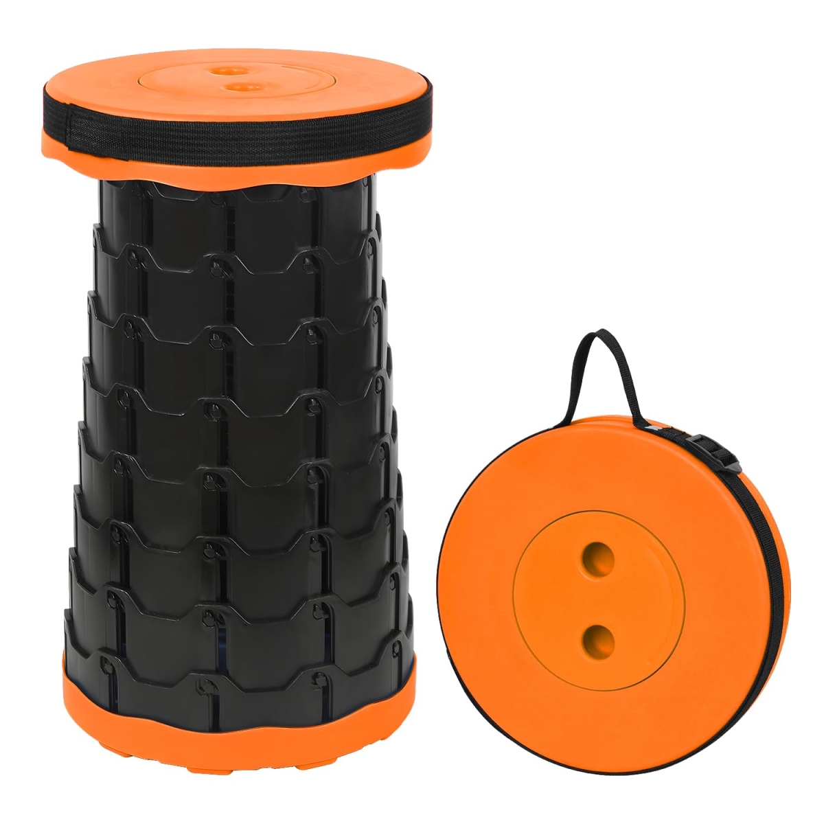 NT86061 Portable Collapsible Camping Stool, Telescopic Folding Chair, 400lb Capacity, Lightweight, Orange - Medium