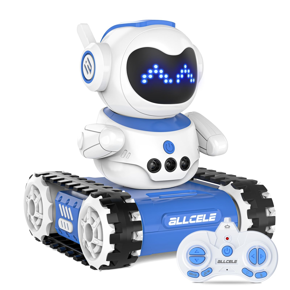 NT86168 ALLCELE LED Remote Control Robot Toys with Walkie Talkie, Programming, Music & Remote Control for Kids 3-8 Year Old - Blue & White