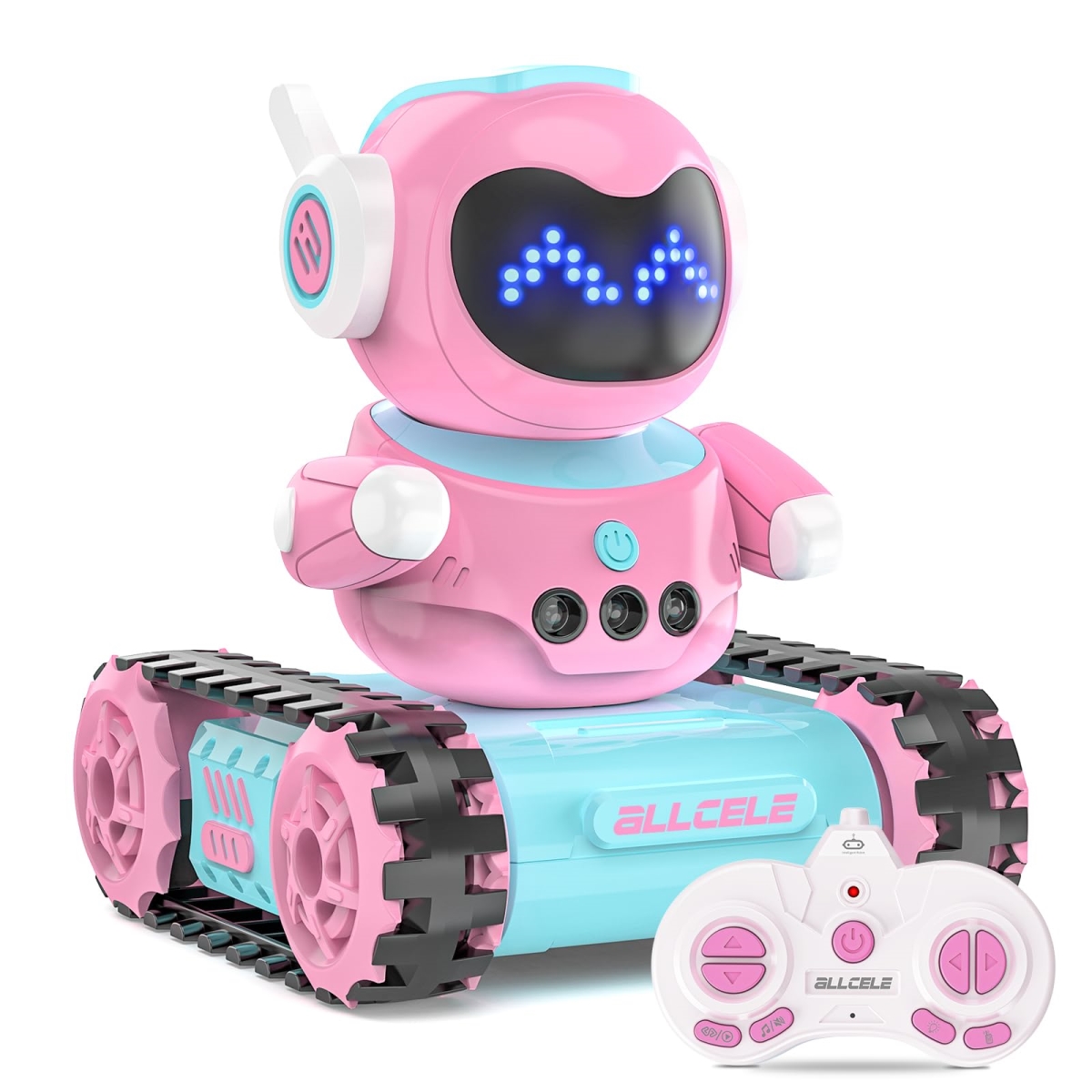 NT86169 ALLCELE LED Remote Control Robot Toys with Walkie Talkie, Programming, Music, Demo & LED Function - Blue & Pink