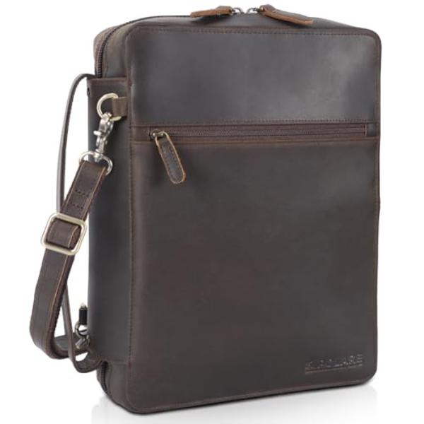 NT86350 Polare Full Grain Leather Bible Cover & Organizer with Shoulder Strap - Dark Brown