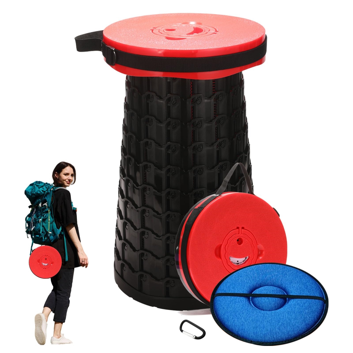 NT86382 Heavy Duty Collapsible Stool with Cushion, Portable & Foldable for Adults, Max Capacity 1000 lbs, Red