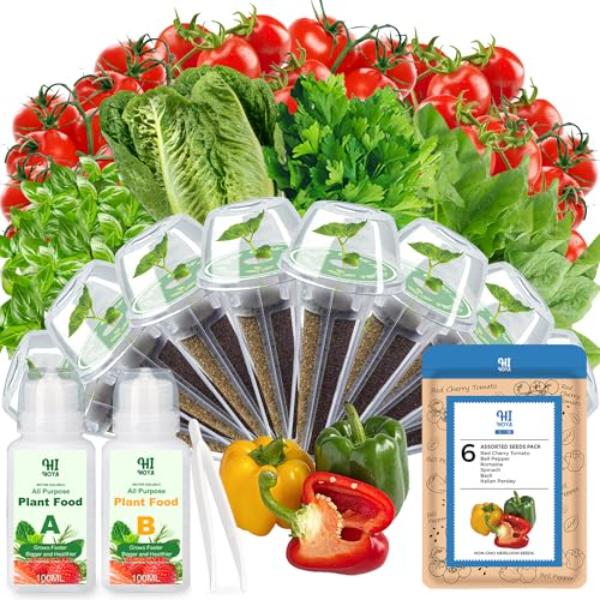 Herb & Salad Seed Pods for Hydroponics, 8 Pods with 600 Plus Seeds of Basil, Spinach, Romaine, Tomato, Parsley, Bell Pepper