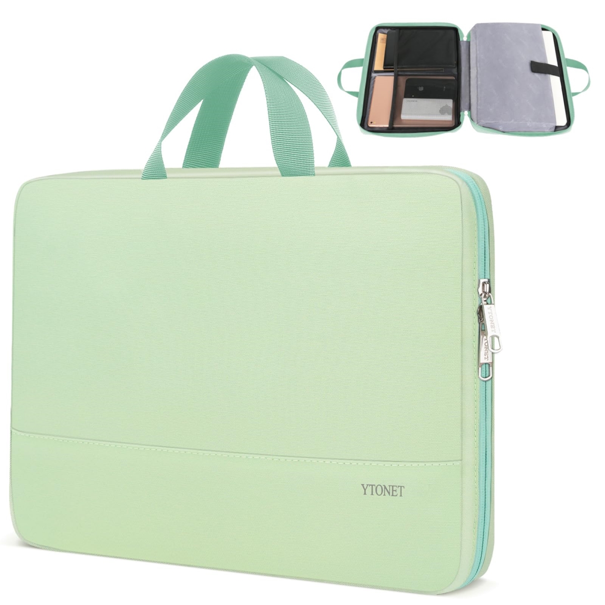 15.6 in. Ytonet Laptop Sleeve with Handle, Water Resistant, Compatible with MacBook, HP, Dell, Lenovo, Asus, Mint Green