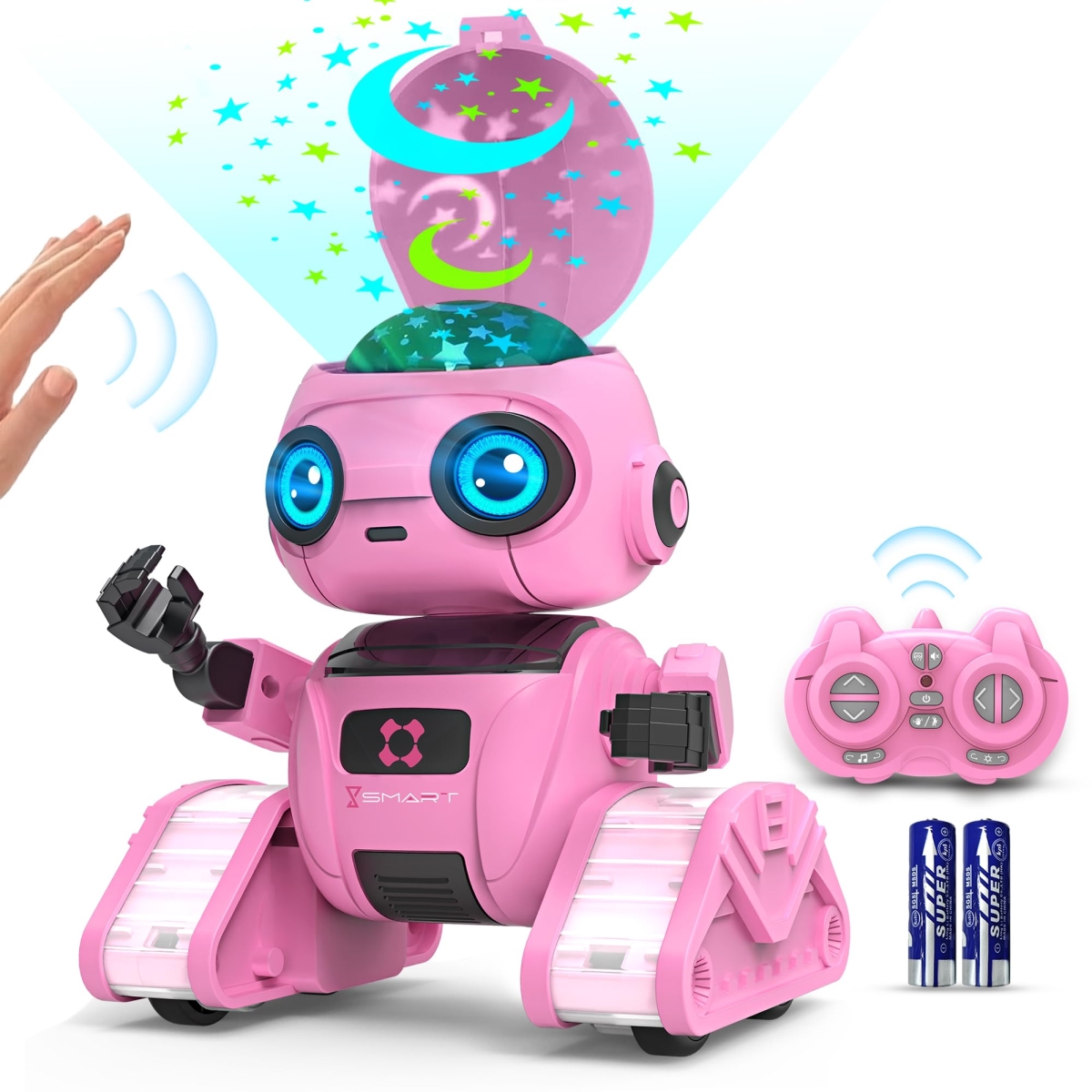 NT86750 Rechargeable Remote Control Robot Toys with Light Projection, Dance Moves, Music & Gesture Sensing - Pink