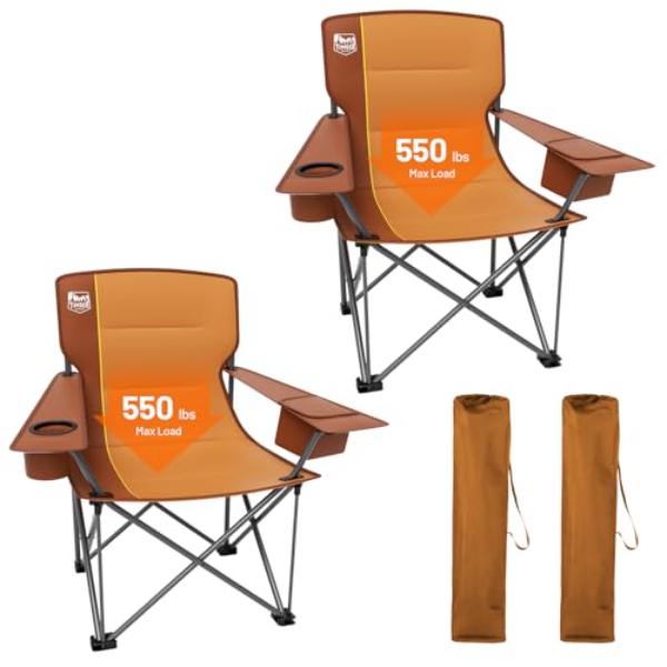 NT86885 TIMBER RIDGE Oversized Folding Camping Chair, 550 lbs Support, Cup Holder, Side Pocket, Orange - Pack of 2