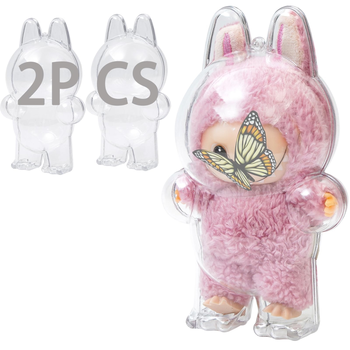 NT86926 Clear Figure Display Bag with Keychain for Doll, Plastic Protective Cover Style Standing - 2 Piece