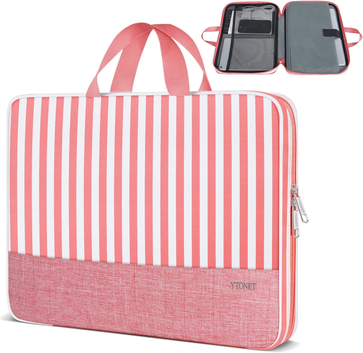 NT86931 15.6 in. Ytonet Laptop Sleeve Case with Handle, Water Resistant, Pink Stripes