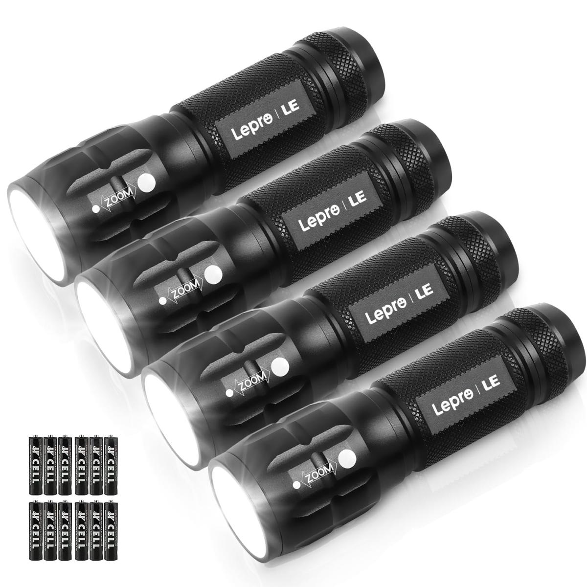NT87034 Lighting EVER LED Flashlights High Lumens, Small, Waterproof, Adjustable Focus - Pack of 4