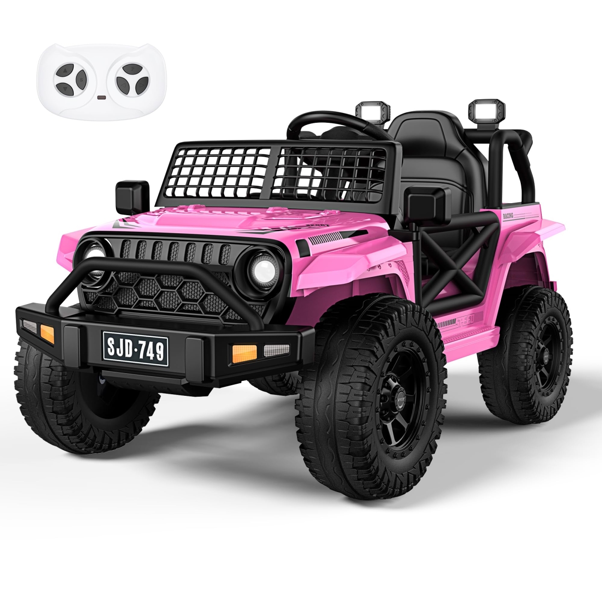NT87077 12V Kids Ride On Truck Electric with Remote Control, 2 Speeds, LED Lights, Horn, Music - Pink