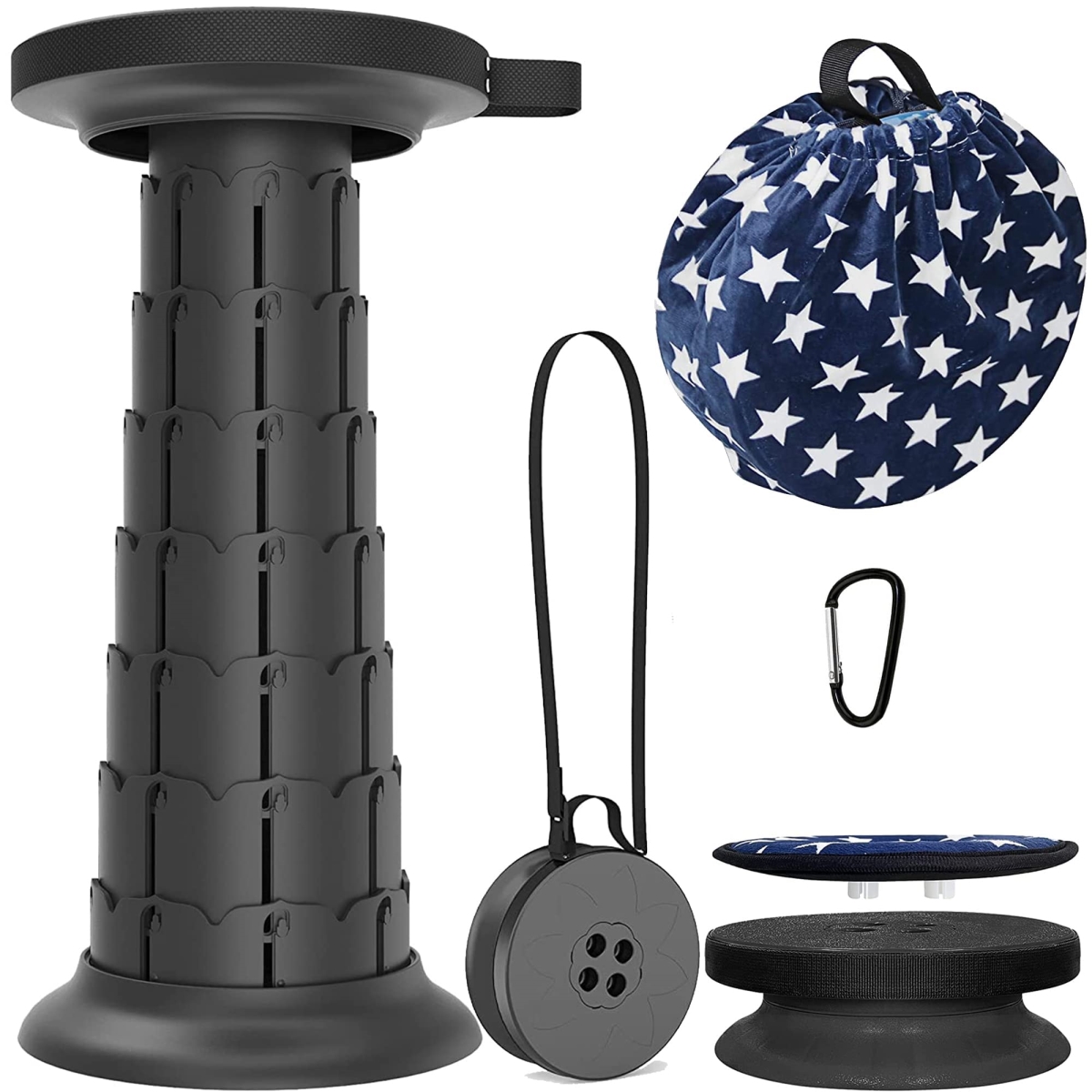 NT87081 ALEVMOOM Collapsible Stool with Cushion, Telescoping Portable Stool for Camping, Hiking, BBQ