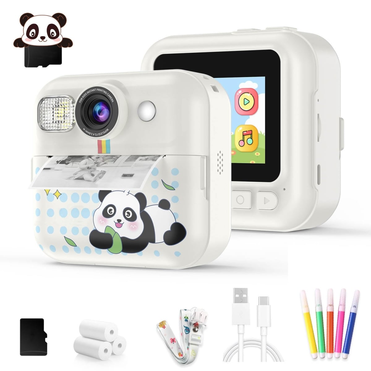 NT87103 Kids Camera Instant Print with 3 Roller Photo Paper - White