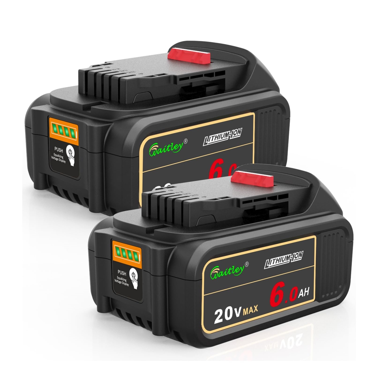 NT87104 DCB206 20V MAX 6.0Ah Replacement Battery for Dewalt 20V Cordless Power Tools - Pack of 2