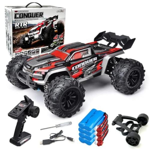 NT87184 1-16 Scale 4WD Remote Control Car 50 KMH High Speed Off-Road Truck with 3 Batteries - Red