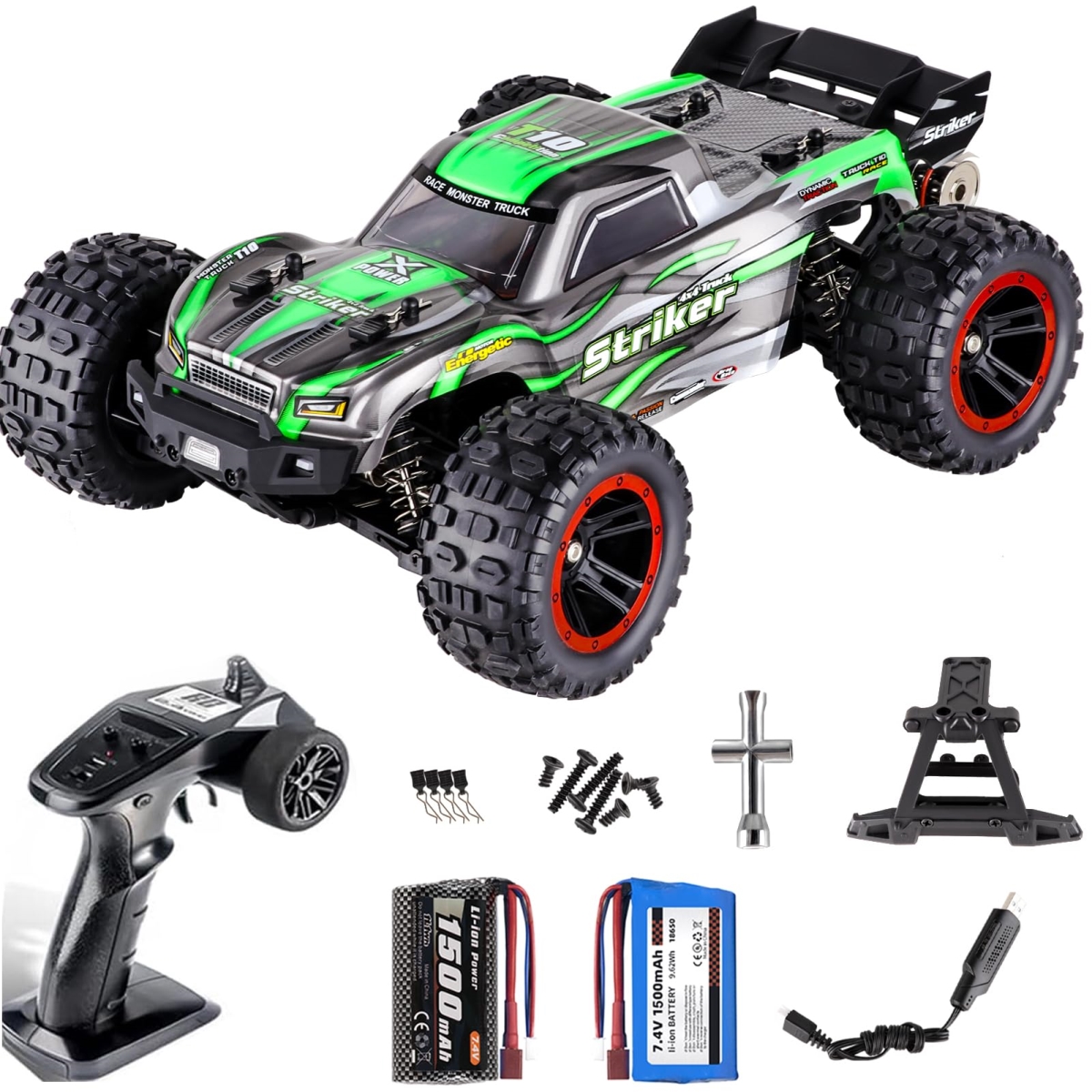 NT87185 1-14 Scale Remote Control Car 75 KMH Brushless Remote Control Car 4X4 Fast Remote Control Truck with 2 Batteries, Green-RTR