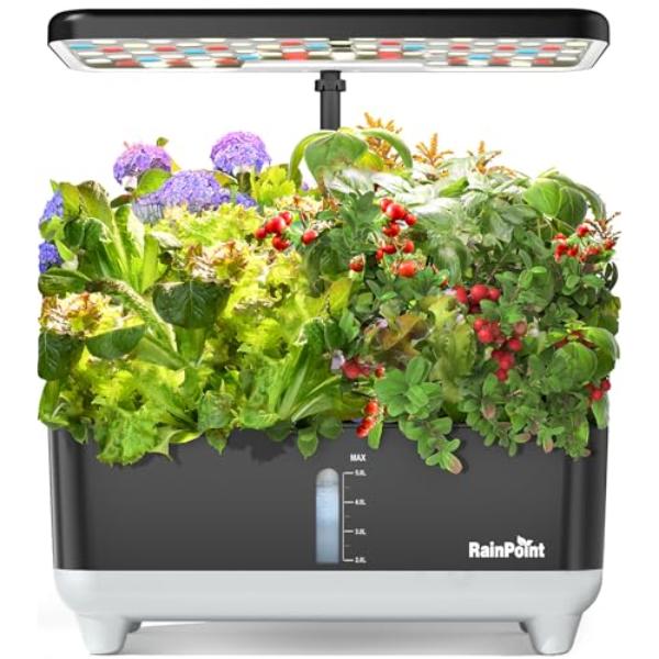 NT87310 RAINPOINT Hydroponics Growing System Kit, Indoor Herb Garden Planter with 13 Pods, 5L System with LED Grow Light