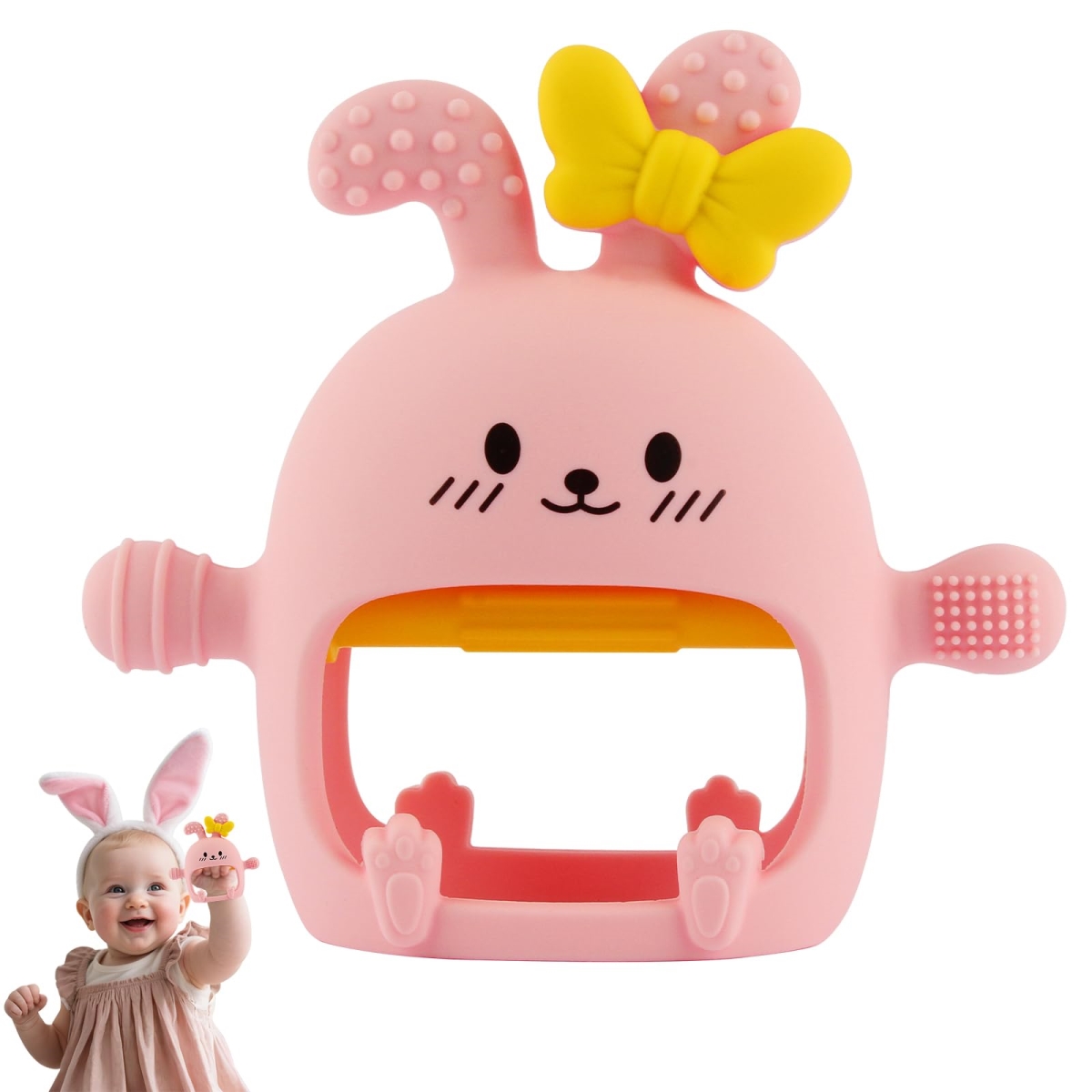 NT87324 Baby Bunny Silicone Teething Mittens for Infant Teething Relief
