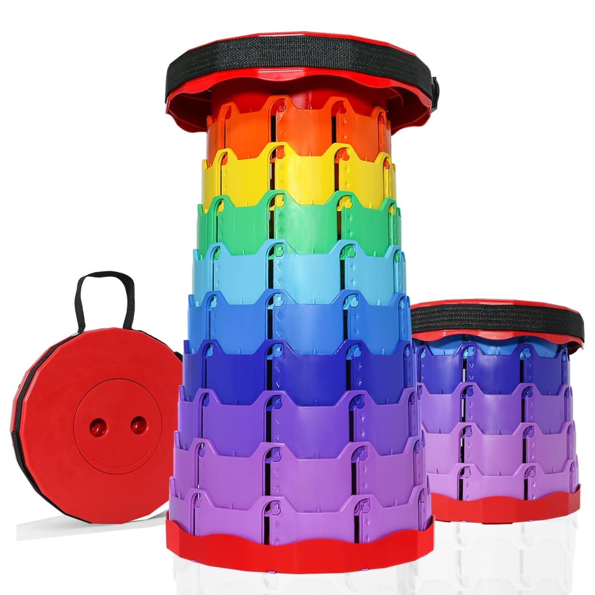 NT87354 Upgraded Collapsible Portable Camping Stool with Adjustable Height - Rainbow Red