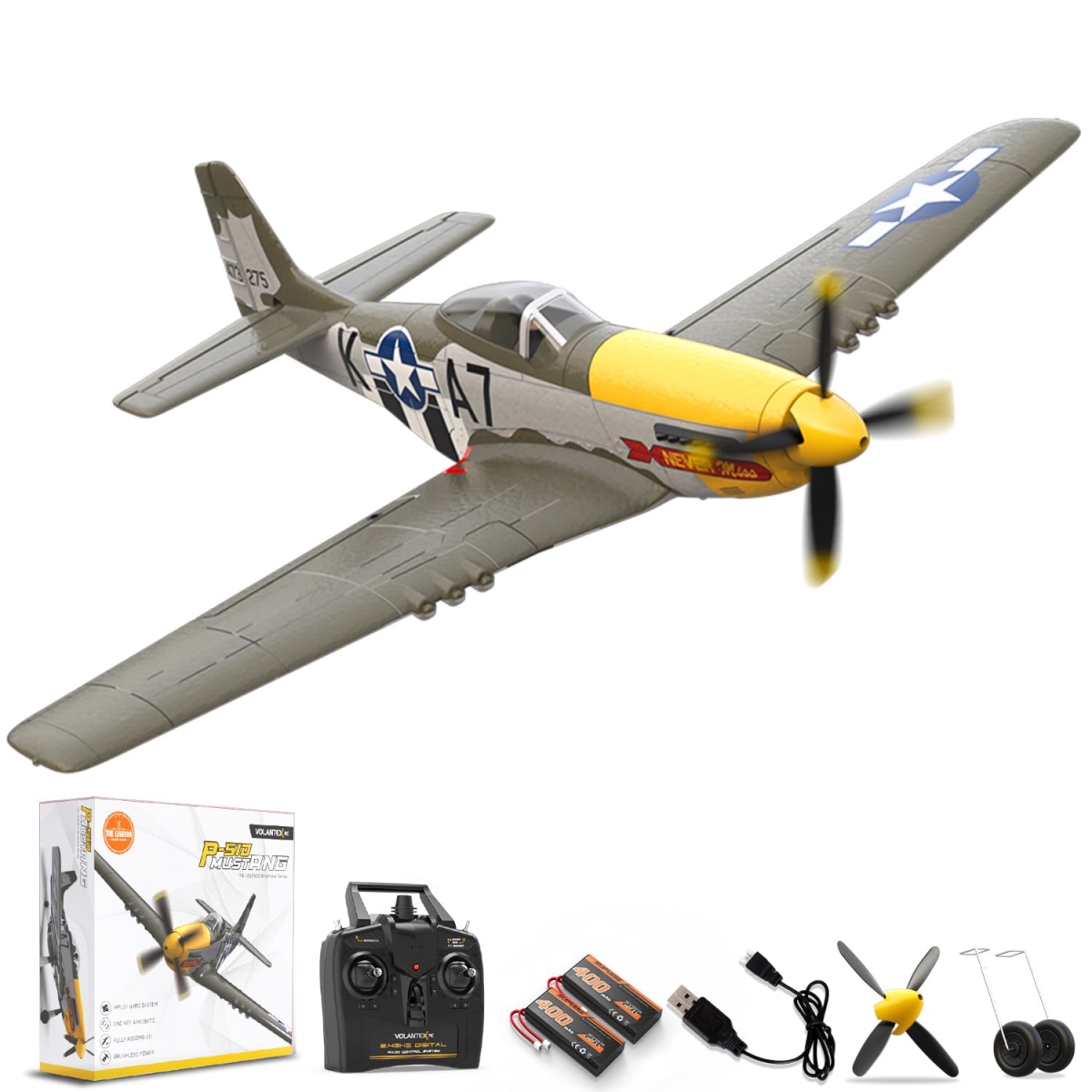 NT87402 VOLANTEXRC Brushless 4 Channel Remote Control Plane P51D Mustang 500mm Remote Control Airplane Fighter RTF