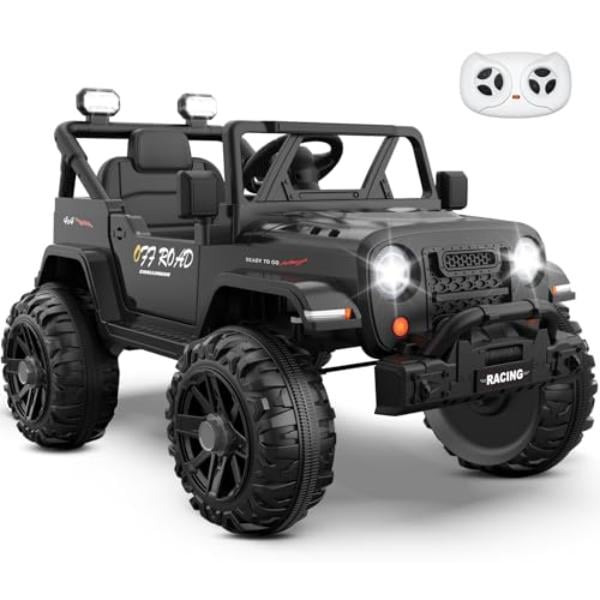 NT87544 12V Ride On Truck Car with Remote Control, Bluetooth Music, Horn, 3 Speeds, LED Lights, Soft Start - Black