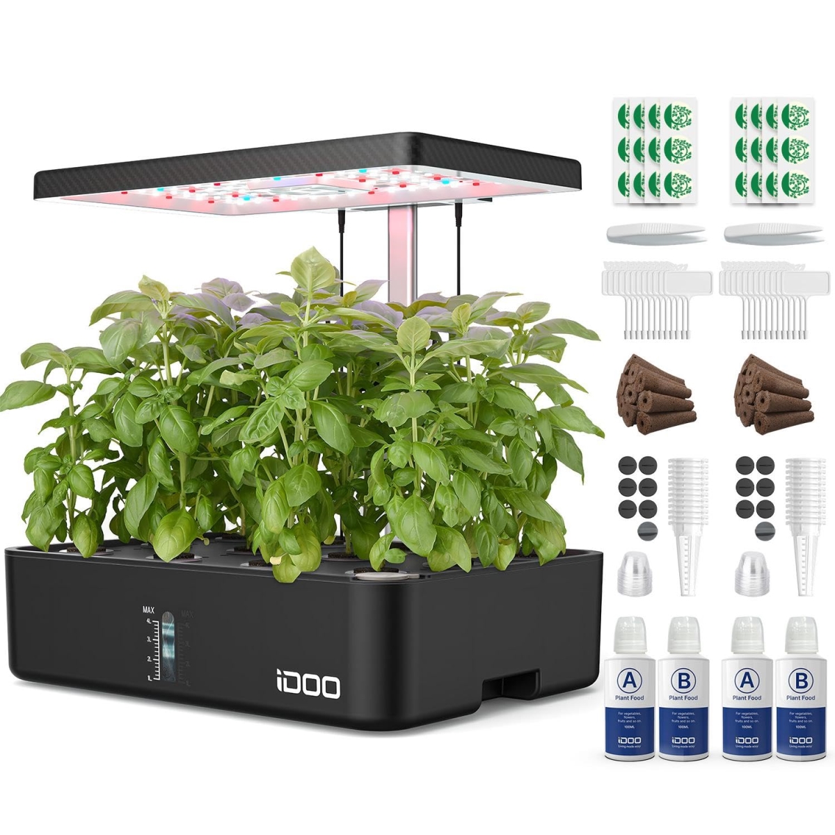 NT87653 iDOO Hydroponics Growing System Kit 12Pods with LED Grow Light, Built-in Fan, Auto-Timer, Adjustable Height - Black