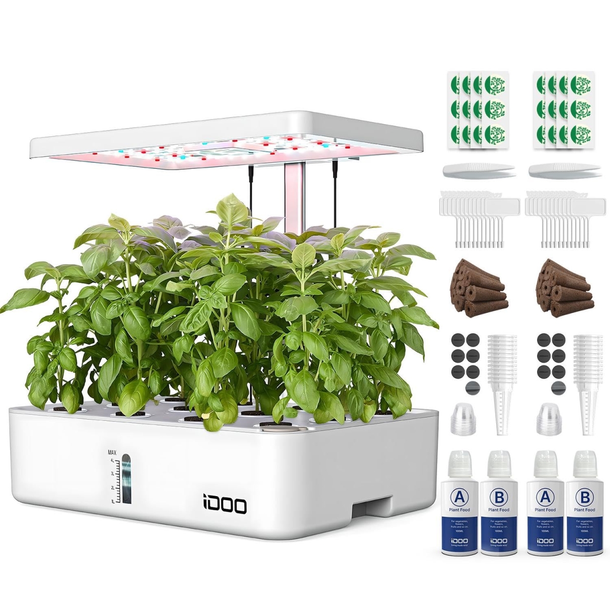 NT87654 iDOO Hydroponics Growing System Kit 12Pods, Herb Garden Indoor with LED Grow Light, Adjustable Height, White