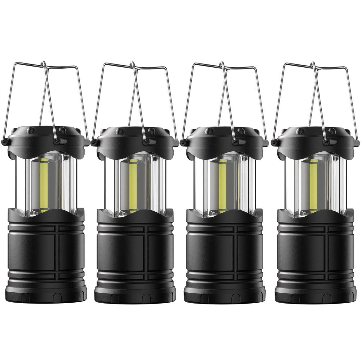 NT87752 Lichamp LED Camping Lantern Battery Powered Flashlights, Portable Collapsible Hanging Light - Black - Pack of 4