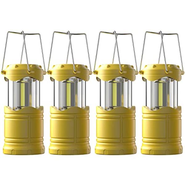 NT87759 Lichamp LED Camping Lantern Battery Powered Flashlights, Portable Collapsible Hanging Light, Yellow - Pack of 4