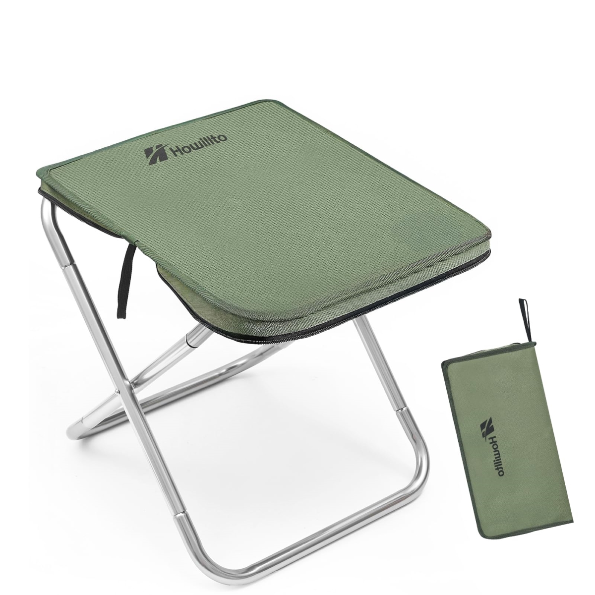 NT87971 Camping Stool, 16in Tall Portable Folding Stool with Carry Bag, Ultralight Chair for Adults, Holds 280 lbs, Green