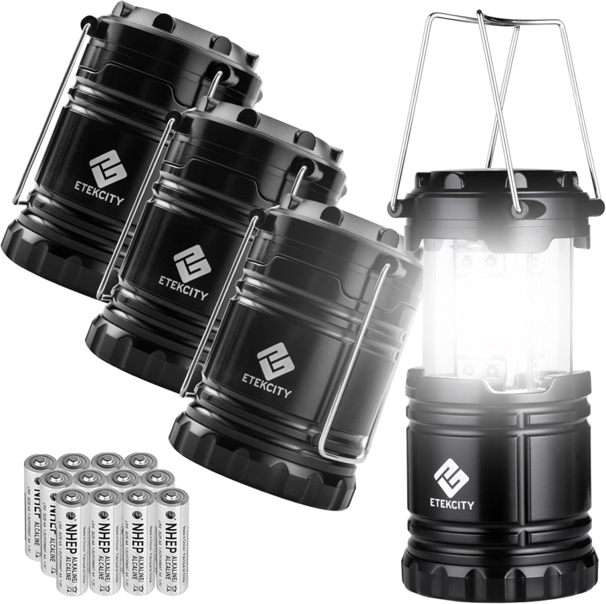 NT87980 Etekcity Camping Lantern, Emergency LED Battery Operated Lights, Black - Pack of 4