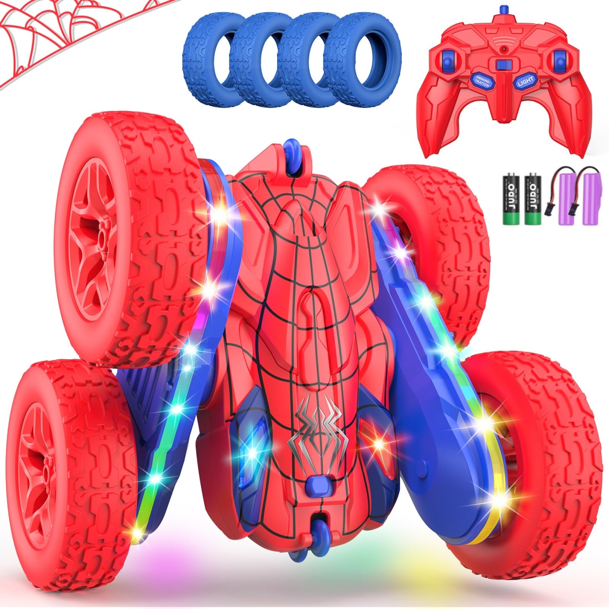 NT88118 Remote Control Car Spider with Upgraded Lights, Double-Sided 360 Deg Rotating Remote Control Truck - Red