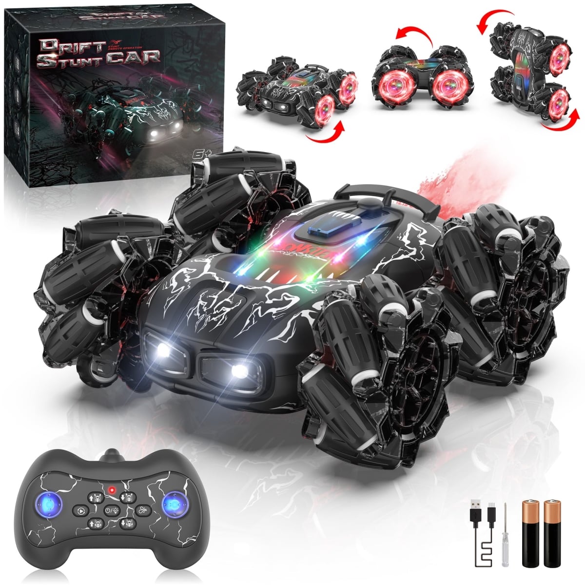 NT88128 Remote Control Car Monster Trucks - 4WD 2.4 Ghz Double-Sided 360 Deg Rotating Remote Control Car with Headlights